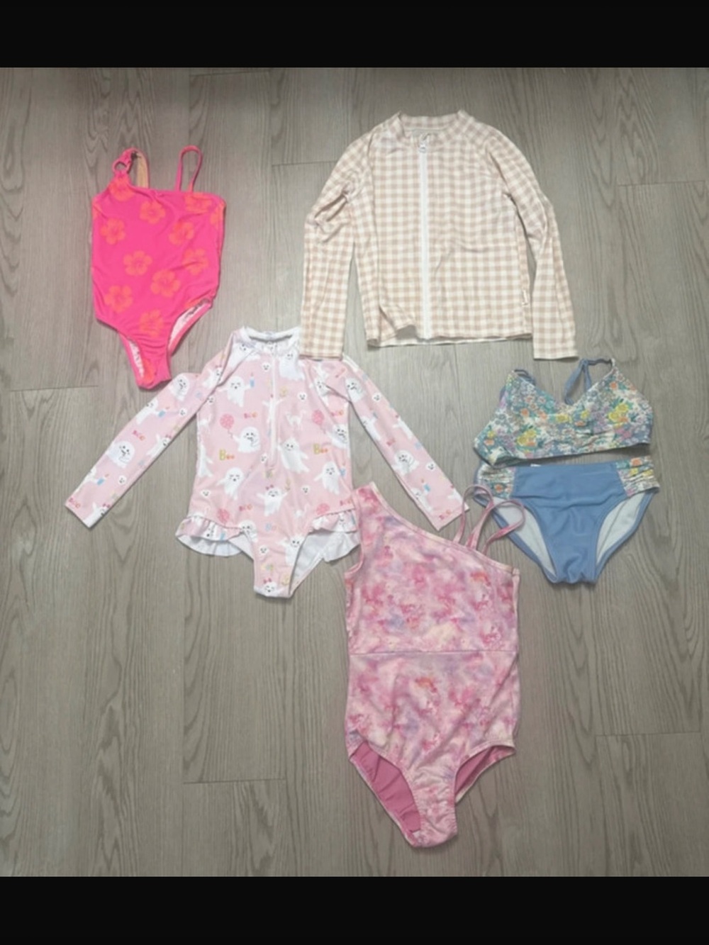 Girls 5-Piece Mixed Size Swimwear & Rash Guard
Bundle with sunglasses